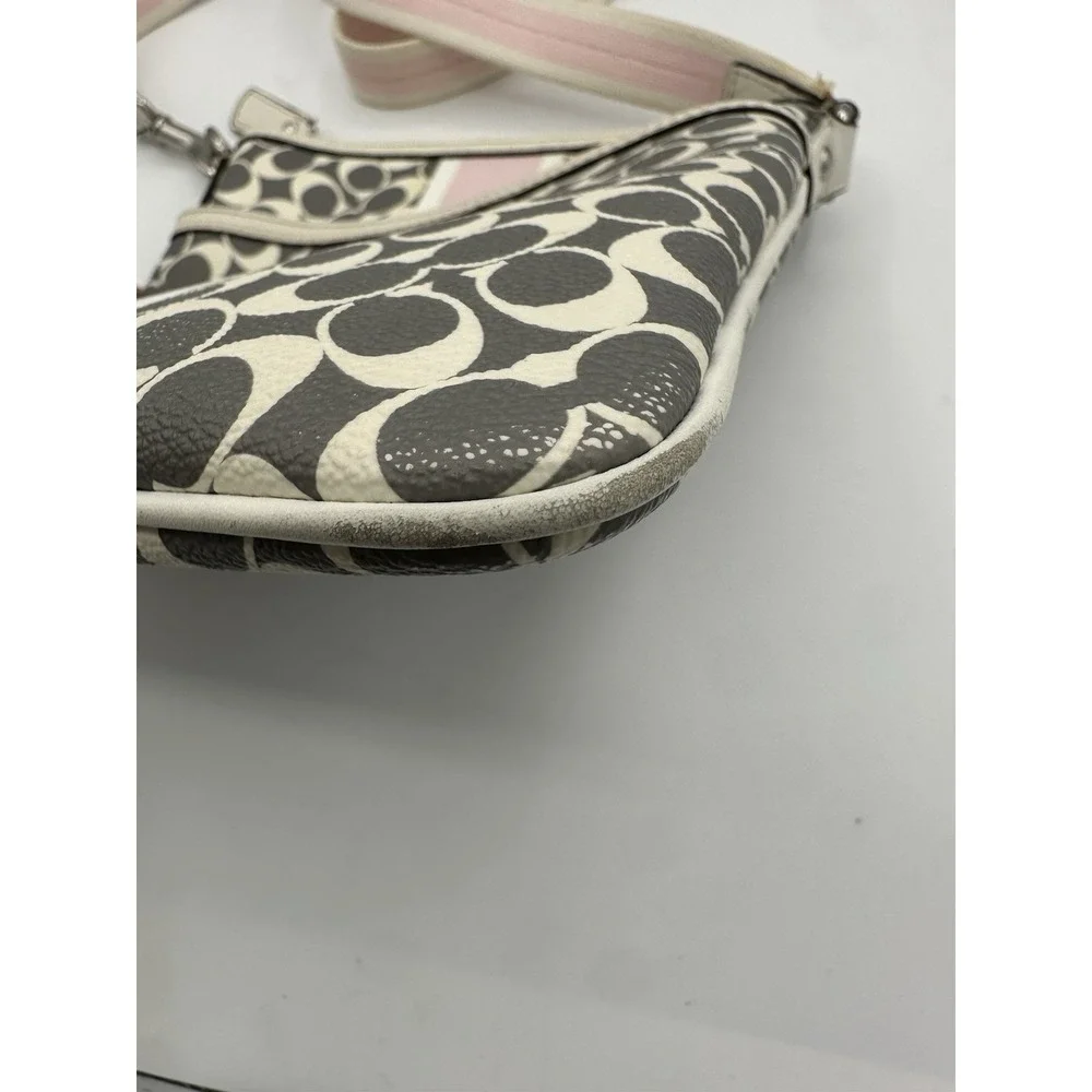 Coach Crossbody Bag Signature Monogram Coated Gray/Pink Leather